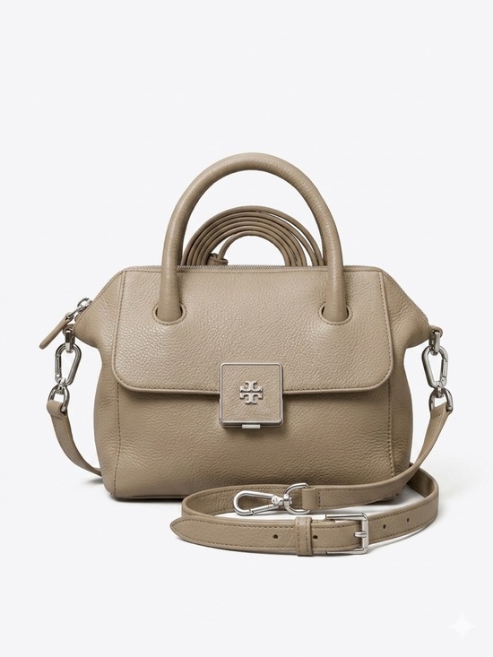 Tory Burch Handbags - Tory Burch Ashlynn Mini Satchel French Gray Pebble Leather Crossbody Bag